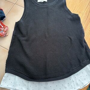 LOFT Black Textured Tank Top with White Hem